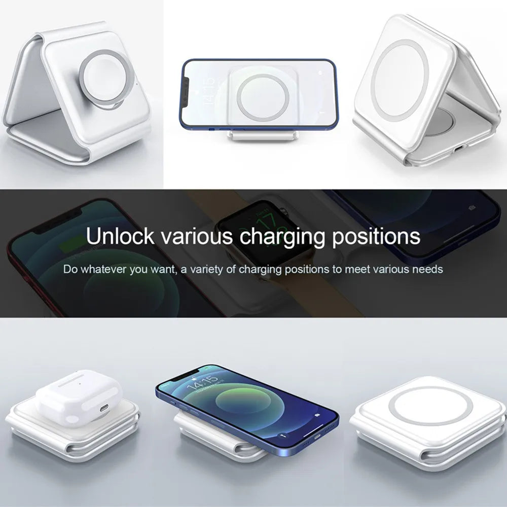 3-in-1 MagSafe Charger: Pad Stand for iPhone 14/13/12 Pro Max, Apple Watch 8/7, AirPods Pro | Fast Wireless Charging Dock Station
