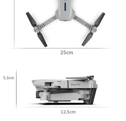 Measurement chart of a folded drone with dimensions labeled