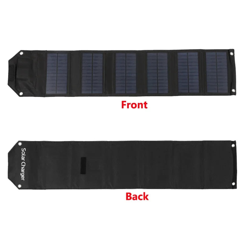 Solar charger panel showing front and back views on a white background