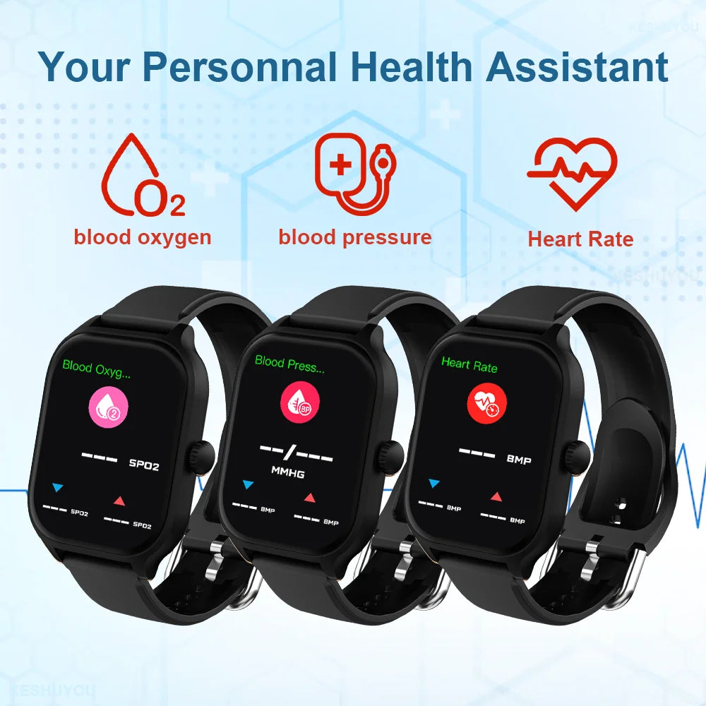 Smartwatch with health monitoring features on a blue background