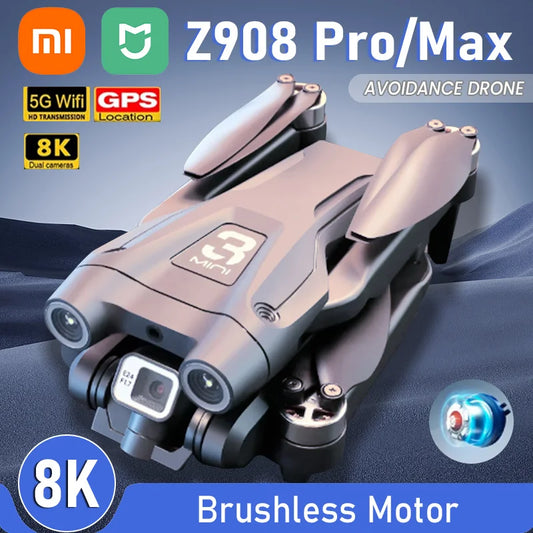 Z908 Pro/Max avoidance drone with features highlighted on a blue background