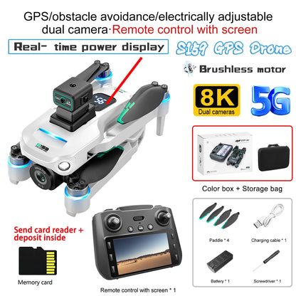 S97 GPS Drone with remote control, screen, and accessories on a white background