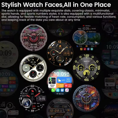 Various stylish watch faces displayed on a dark background