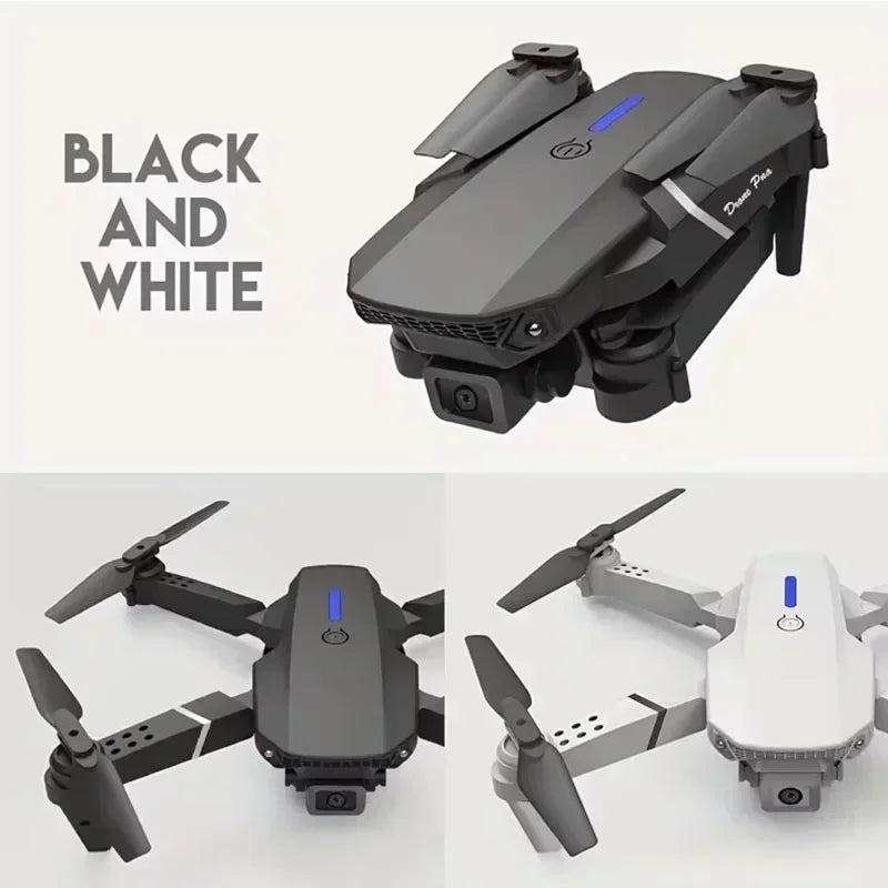 Black and white drone with camera on a white background