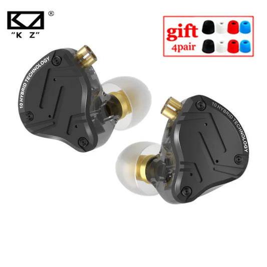 KZ earphones with 'gift 4pair' text and color options on a white background