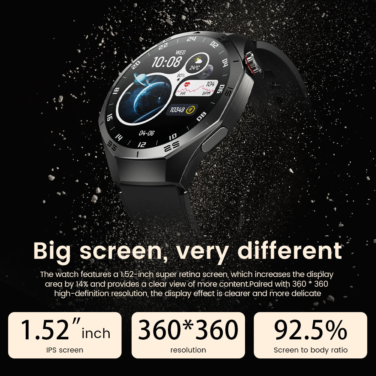 Smartwatch with a large screen on a black background