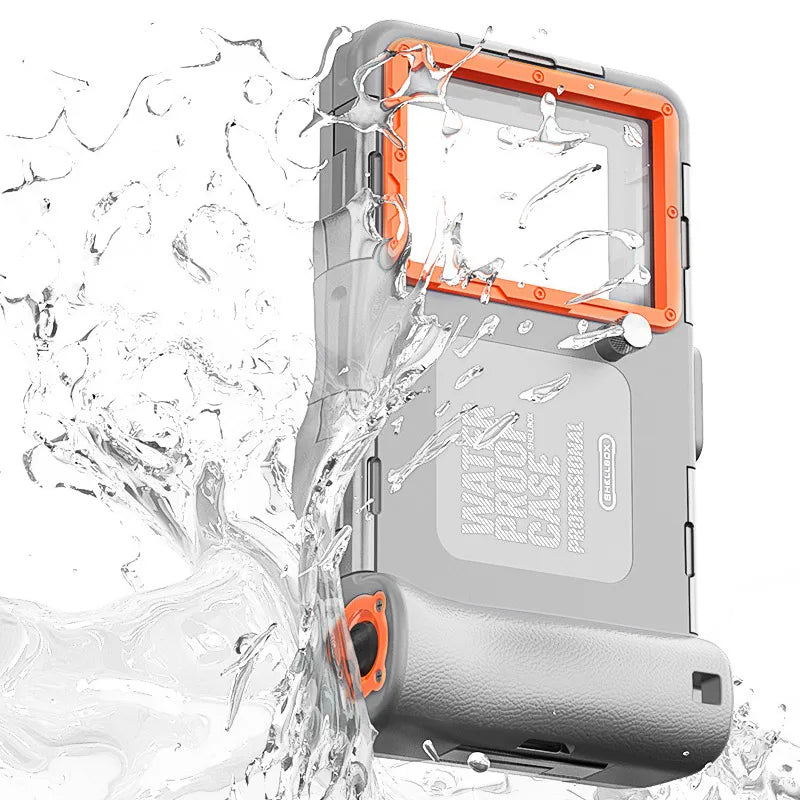 Waterproof phone case with water splashes on a white background