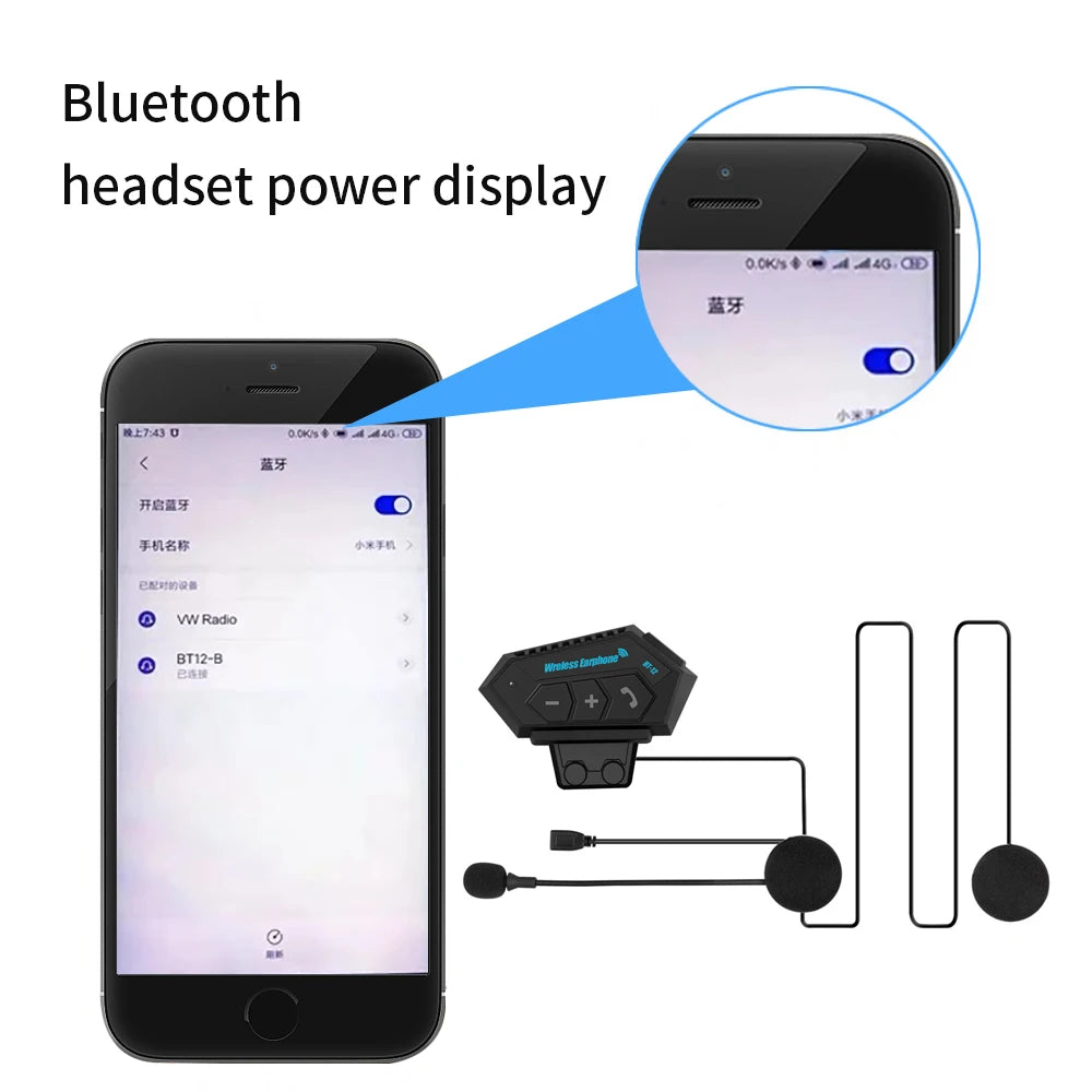 Bluetooth headset power display with smartphone and wireless earbuds on a white background