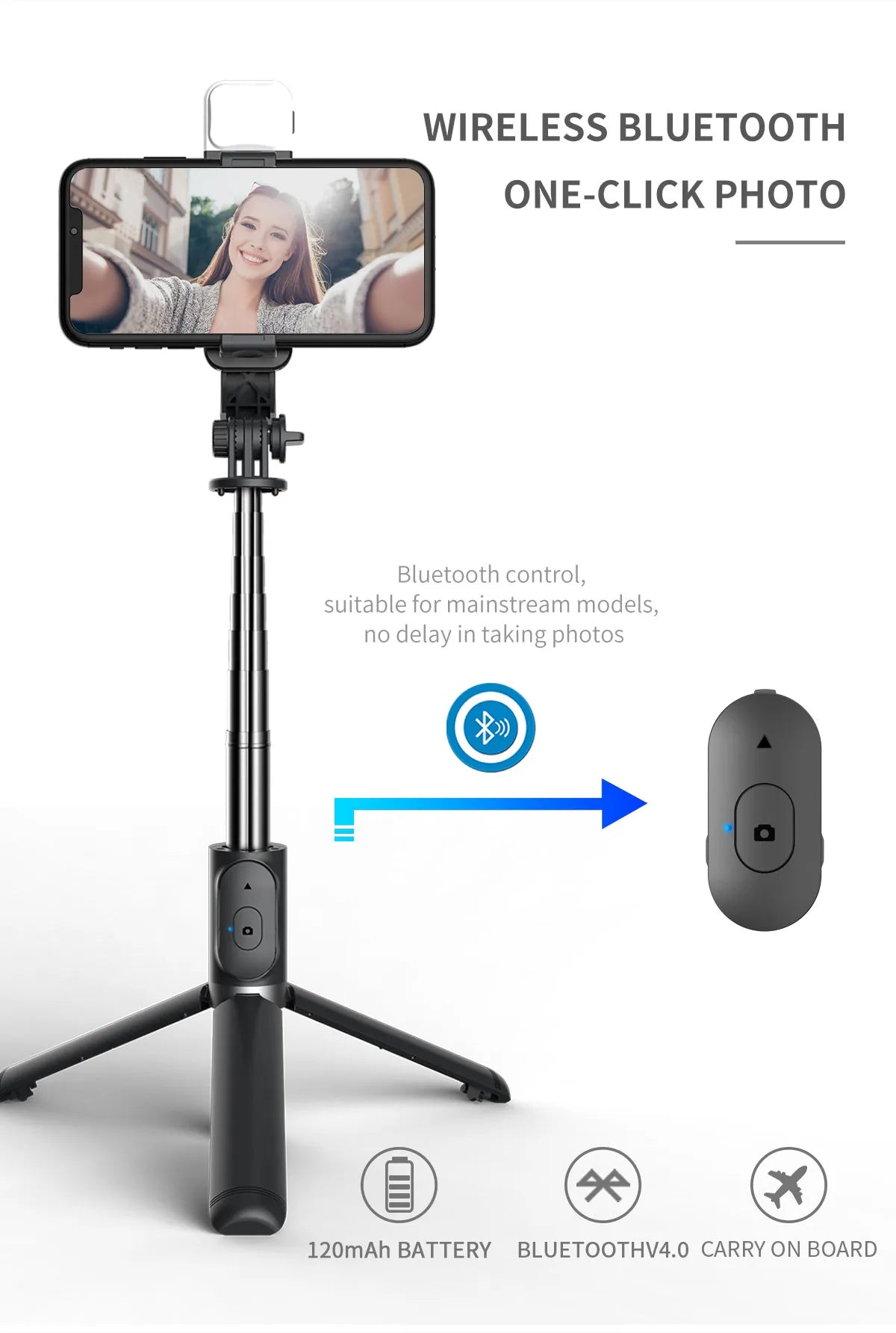 Foldable Bluetooth Selfie Stick Tripod for Samsung, Huawei, Xiaomi, iPhone - Capture Perfect Shots Anywhere