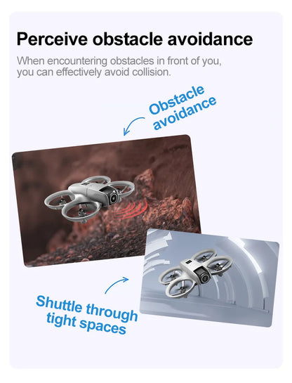 Drone with obstacle avoidance feature on a white background