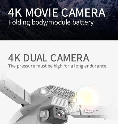 4K dual camera with text about 4K movie camera and module battery on a dark background