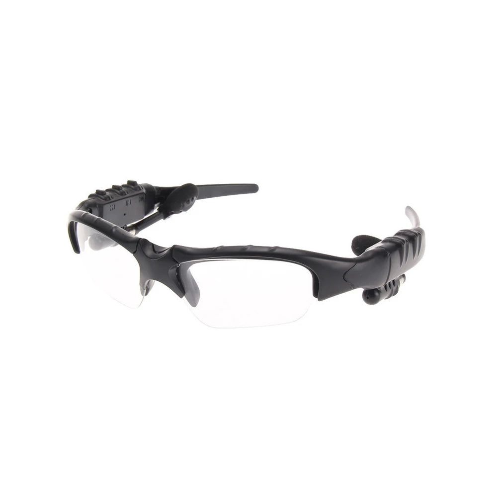 Black sunglasses with a unique design on a white background