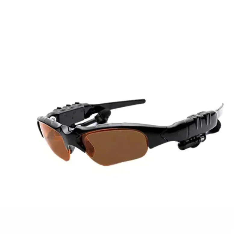 Black sunglasses with Bluetooth equipment on a white background