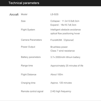 Technical specifications of an aircraft model LS-S2S on a white background