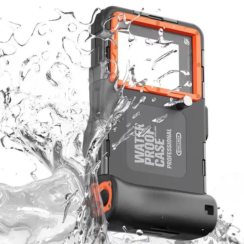 Waterproof phone case with water splashes on a white background