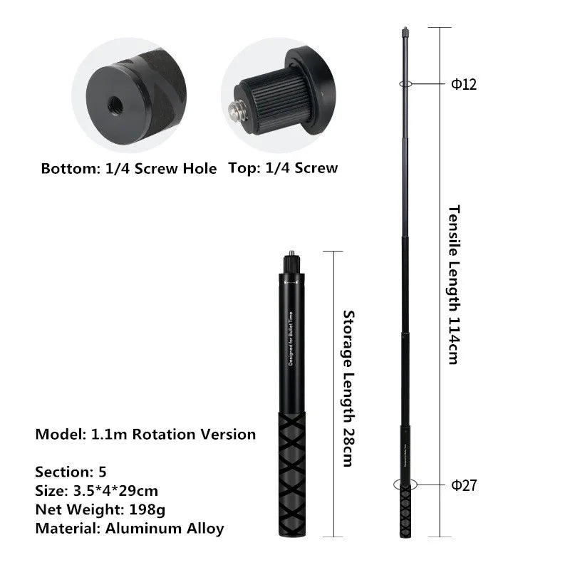 Black metal rod with measurements and specifications on a white background