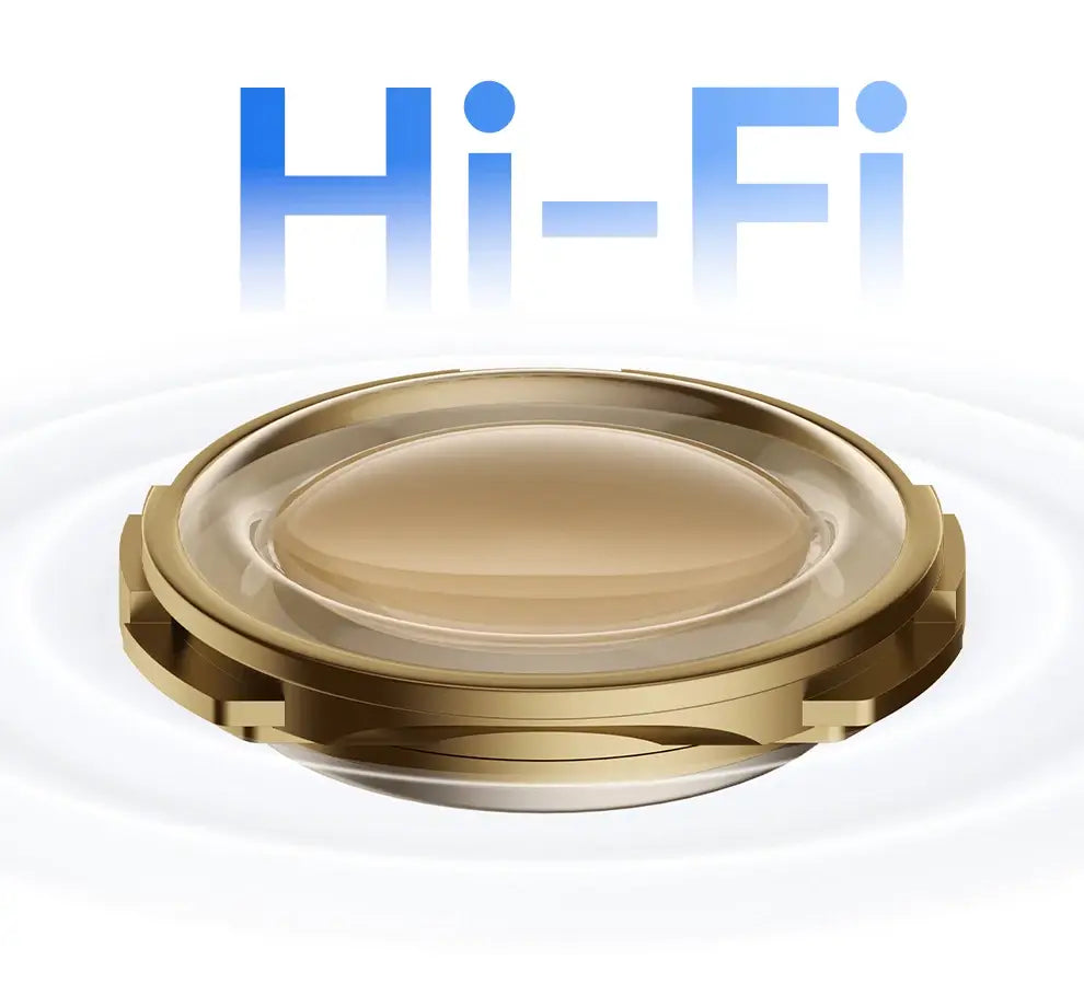 Gold speaker cone with "Hi-Fi" text on a white background
