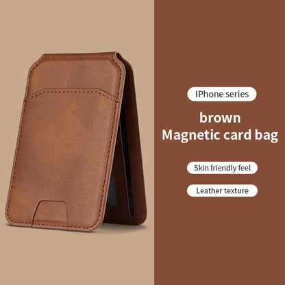 Brown magnetic card bag for iPhone series on a beige background