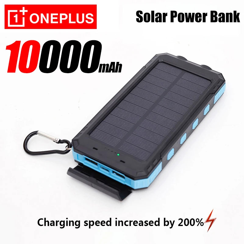 OnePlus solar power bank with 10000mAh capacity on a white background