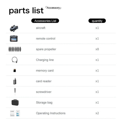 Parts list for an aircraft accessory set on a white background