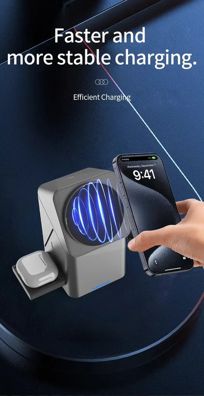 Car phone holder with smartphone charging feature on a dark blue background