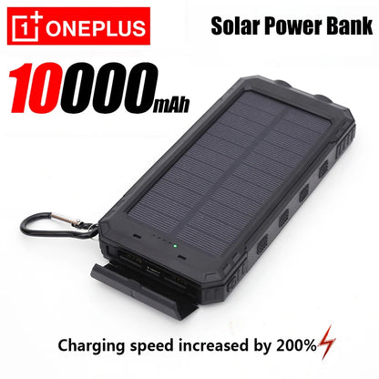 OnePlus solar power bank with 10000mAh capacity on a white background