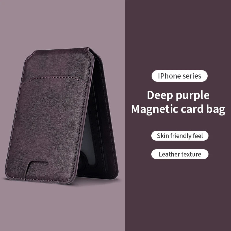 Deep purple magnetic card bag for iPhone series on a purple background