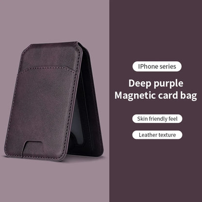 Deep purple magnetic card bag for iPhone series on a purple background