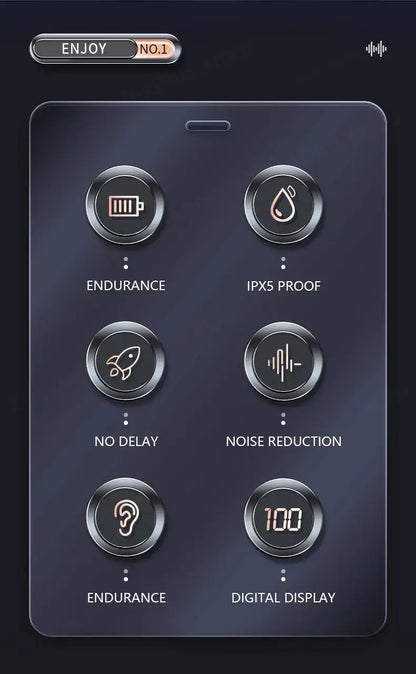 Control panel displaying various features on a dark background
