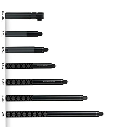 Set of black handles with measurements on a white background