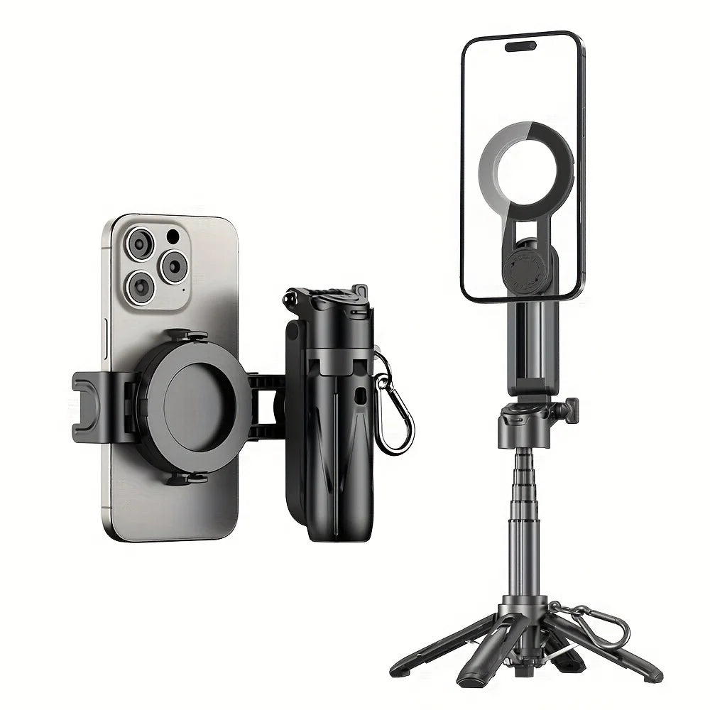 Phone holder with ring light and tripod on a white background
