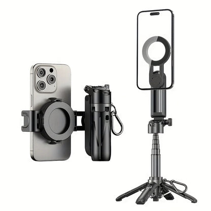 Phone holder with ring light and tripod on a white background