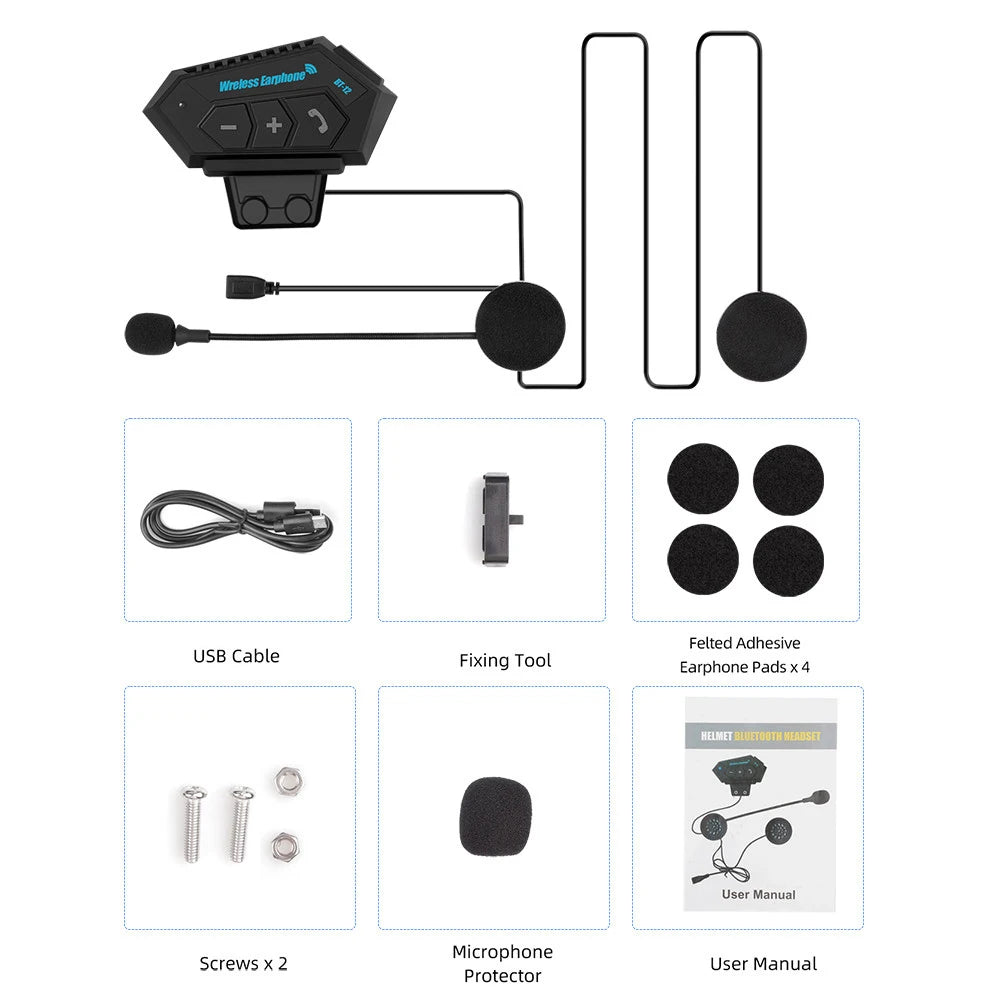 Motorcycle helmet intercom system with accessories on a white background
