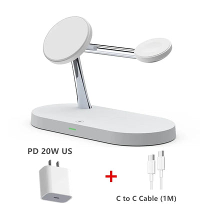 White charging stand with USB-C cable on a white background