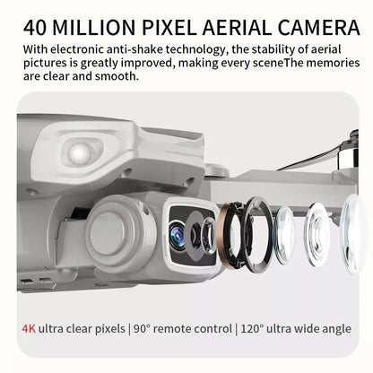 40 million pixel aerial camera with electronic anti-shake technology, showing camera components.