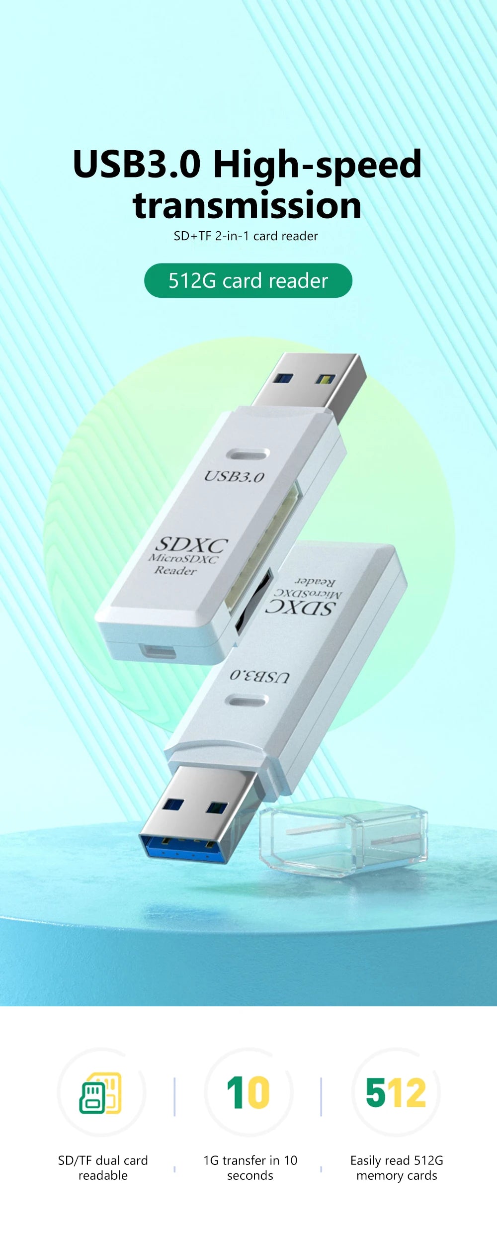 High-Speed 2-in-1 USB 3.0 Multi Memory Card Reader | PC &amp; Laptop Accessory
