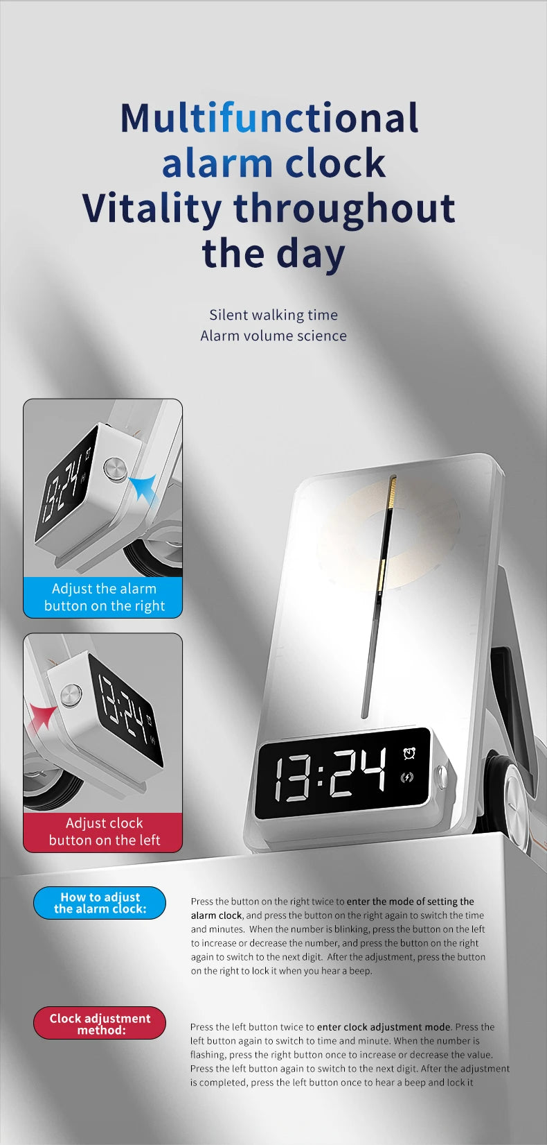 5-IN-1 Multi Alarm Clock &amp; Fast Charging Dock - iPhone 15/12/13/14 Pro Max, Apple Watch, AirPods Pro Charger