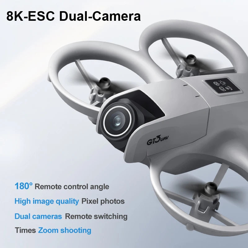Gray drone with dual cameras on a light blue background