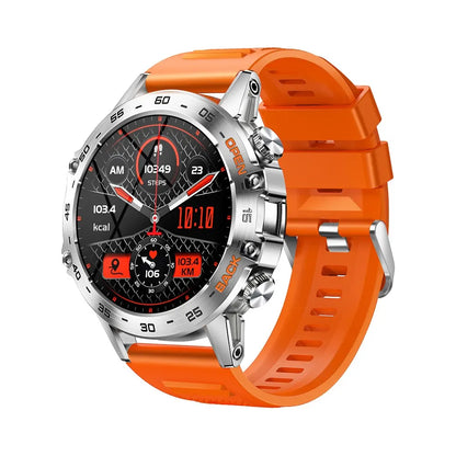 Smartwatch with an orange strap on a white background