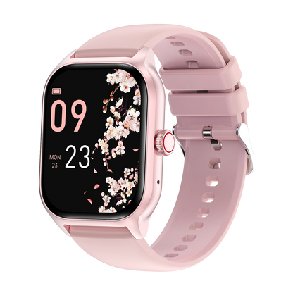 Smartwatch with a pink strap on a white background