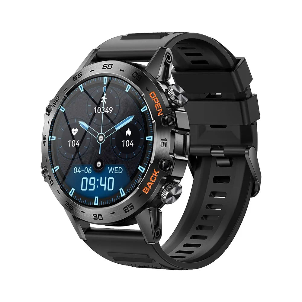 Smartwatch with a black strap on a white background