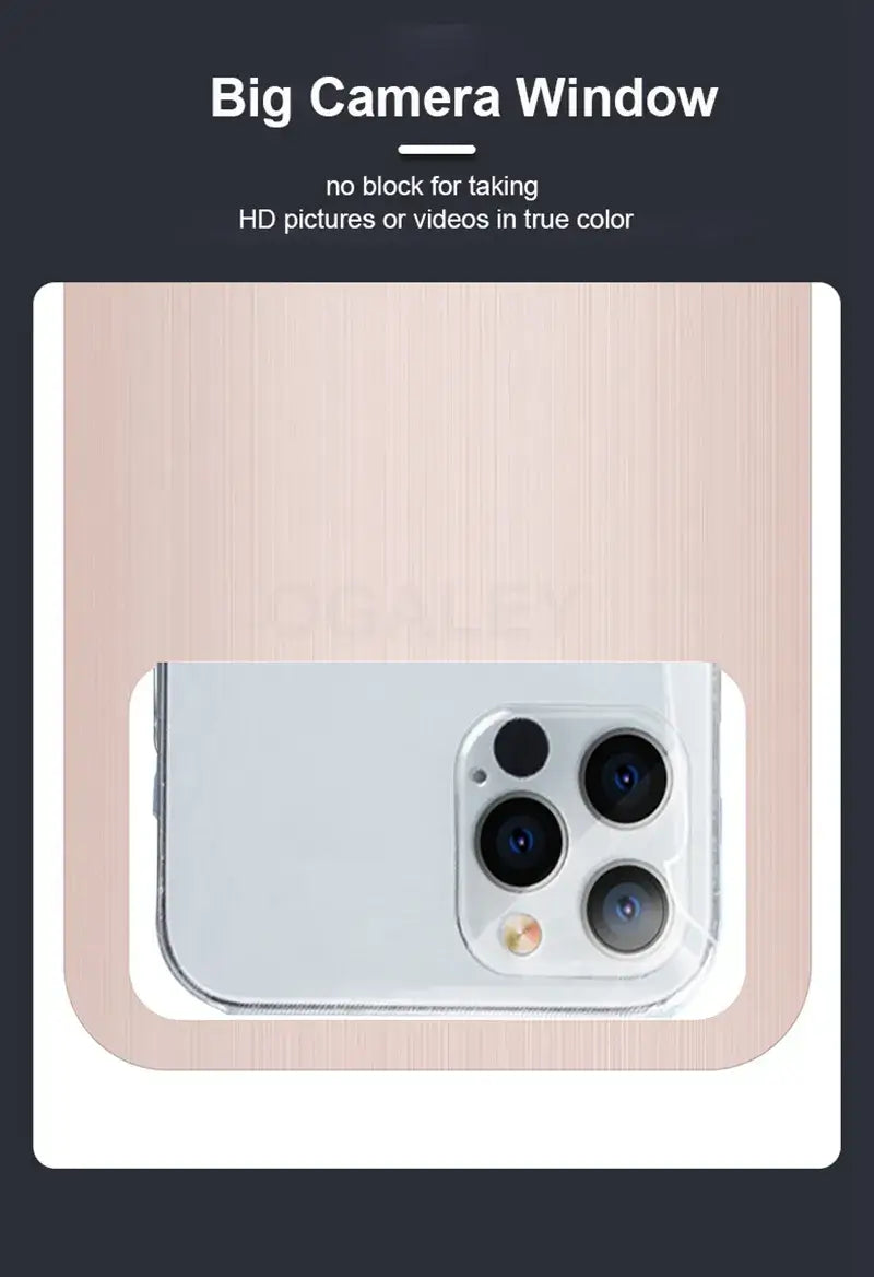 Waterproof phone case with a large camera window on a dark background
