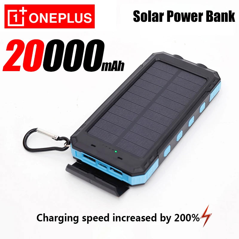 OnePlus solar power bank with 20000mAh capacity on a white background