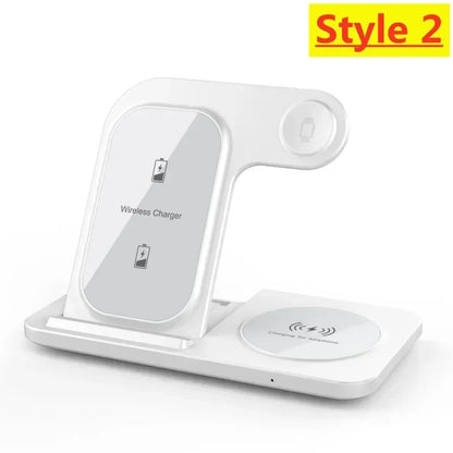 White wireless charger with phone stand on a white background, labeled 'Style 2'.