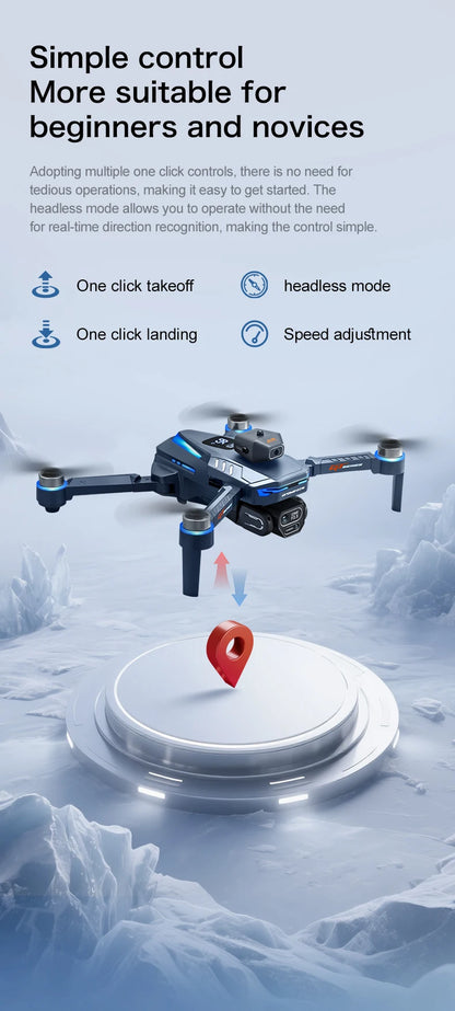 Drone with control features on a snowy background