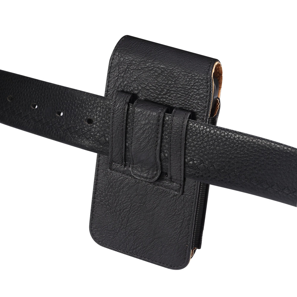 Black leather belt with a buckle on a white background