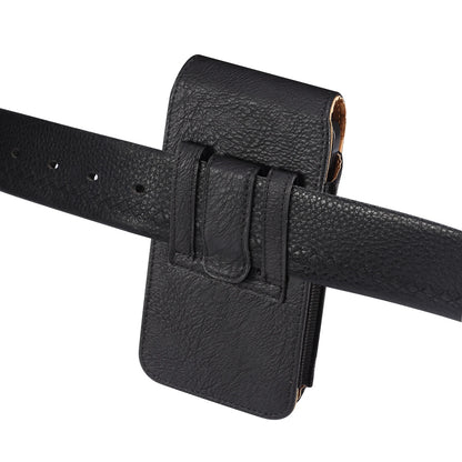 Black leather belt with a buckle on a white background