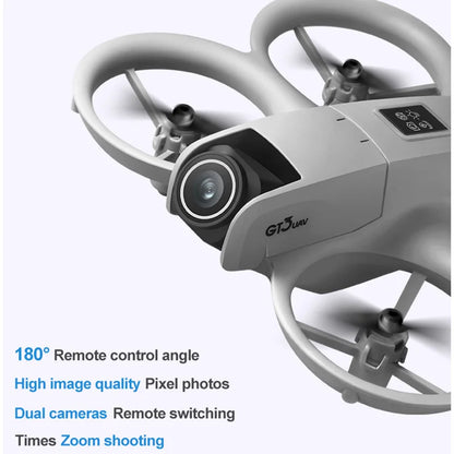 Gray drone with camera on a white background
