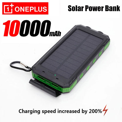 OnePlus solar power bank with 10000mAh capacity on a white background
