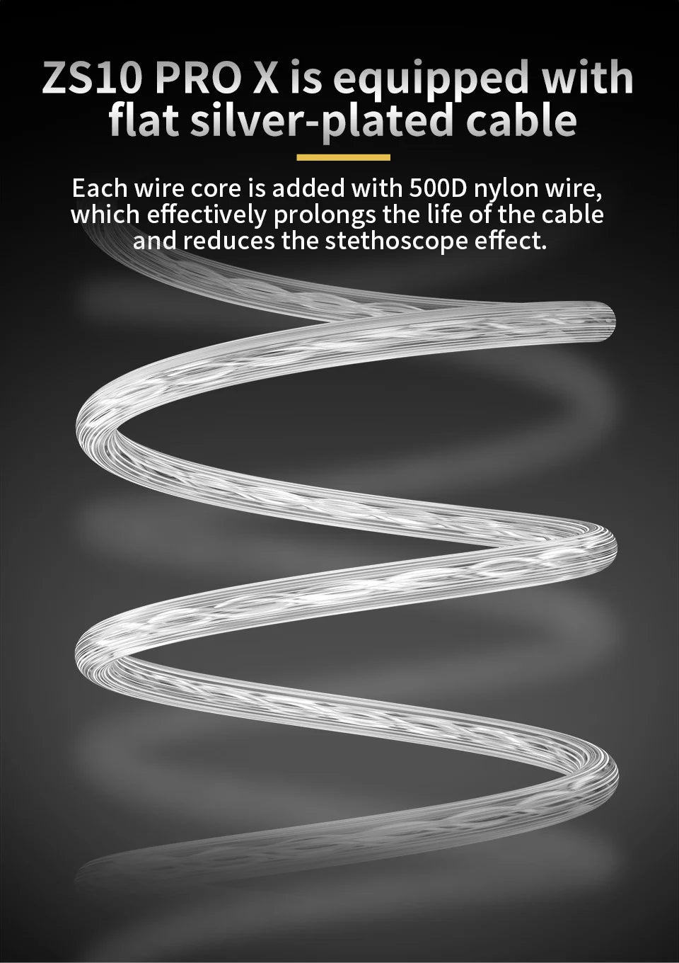 ZS10 PRO X stethoscope cable with text on a dark background